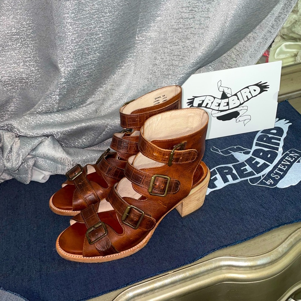 FREEBIRD by Steven Quail Cognac Multi Size 10 Sandler booties